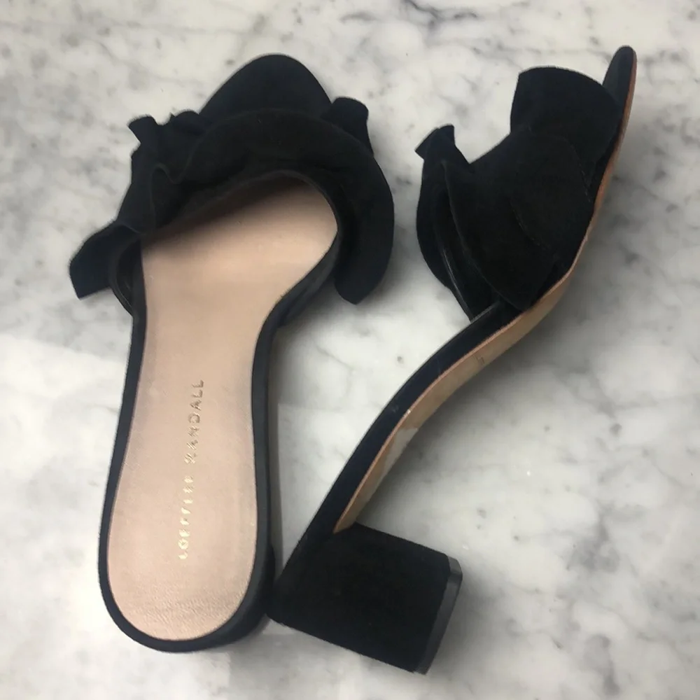 Loeffler Randall Black suede Ruffle Slide Sandals Size 8.5 - Picture 3 of 8